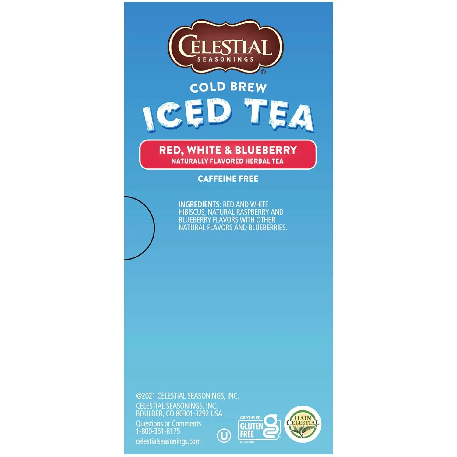 Celestial Seasonings Cold Brew Iced Tea, Red, White & Blueberry, Caffeine Free, 18 tea bags (Pack of 6)