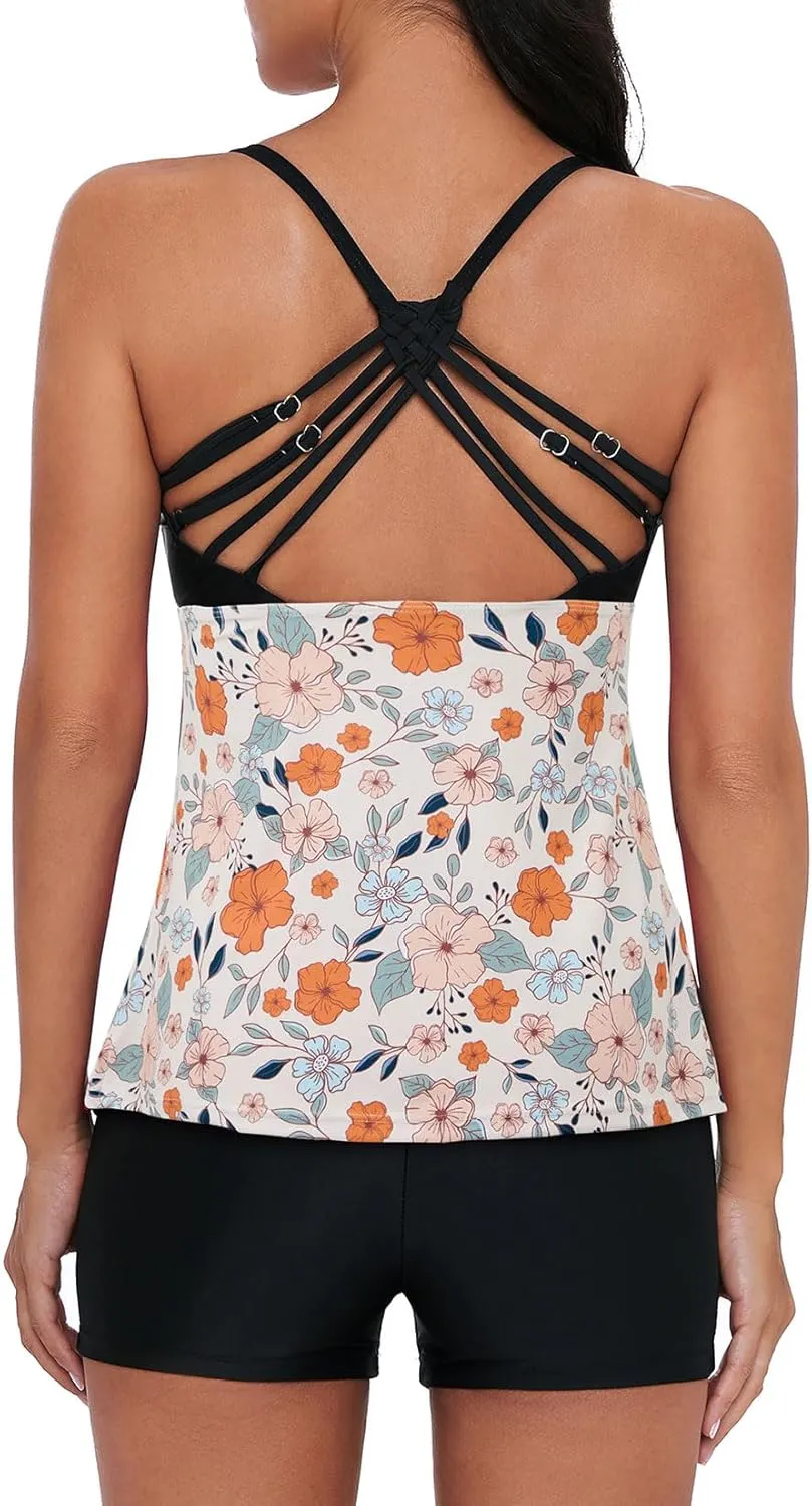 Century Star Tankini Swimsuits for Women Retro Bathing Suits Two Pieces Modest Swimming Wear Sports Tank Tops with Boyshorts