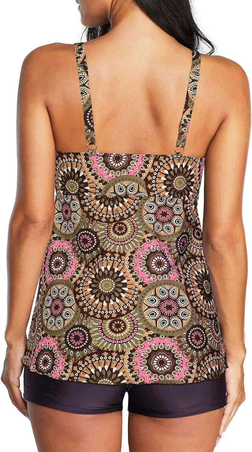 Century Star Tankini Swimsuits for Women Two Piece Swimsuits Tummy Control Bathing Suit Tankini Top with Shorts