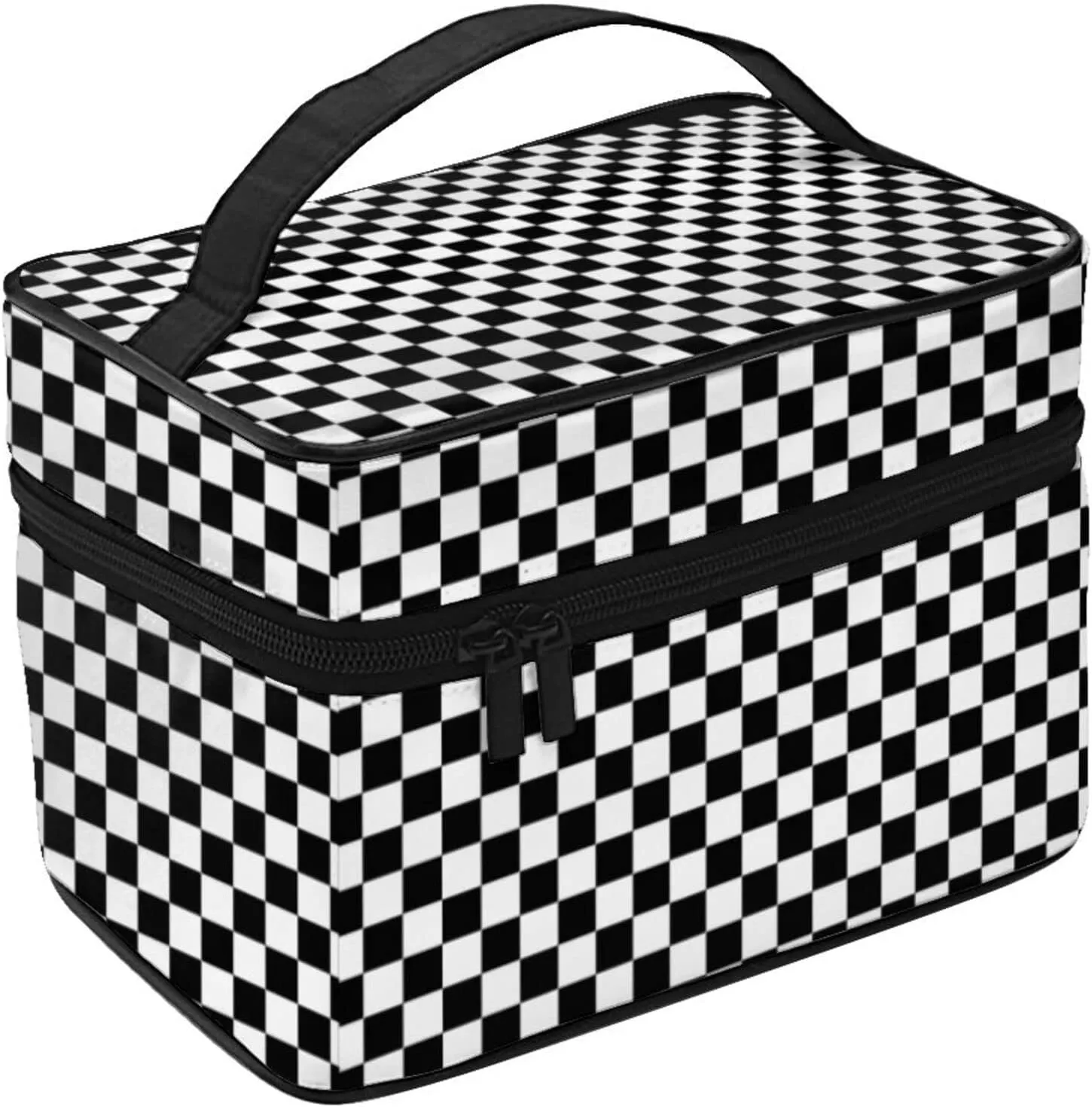 Checkered Travel Makeup Bag for Women Large Cosmetic Bags Portable Makeup Organizer Bag Vacation Toiletry Bag Girls Makeup Storage Case