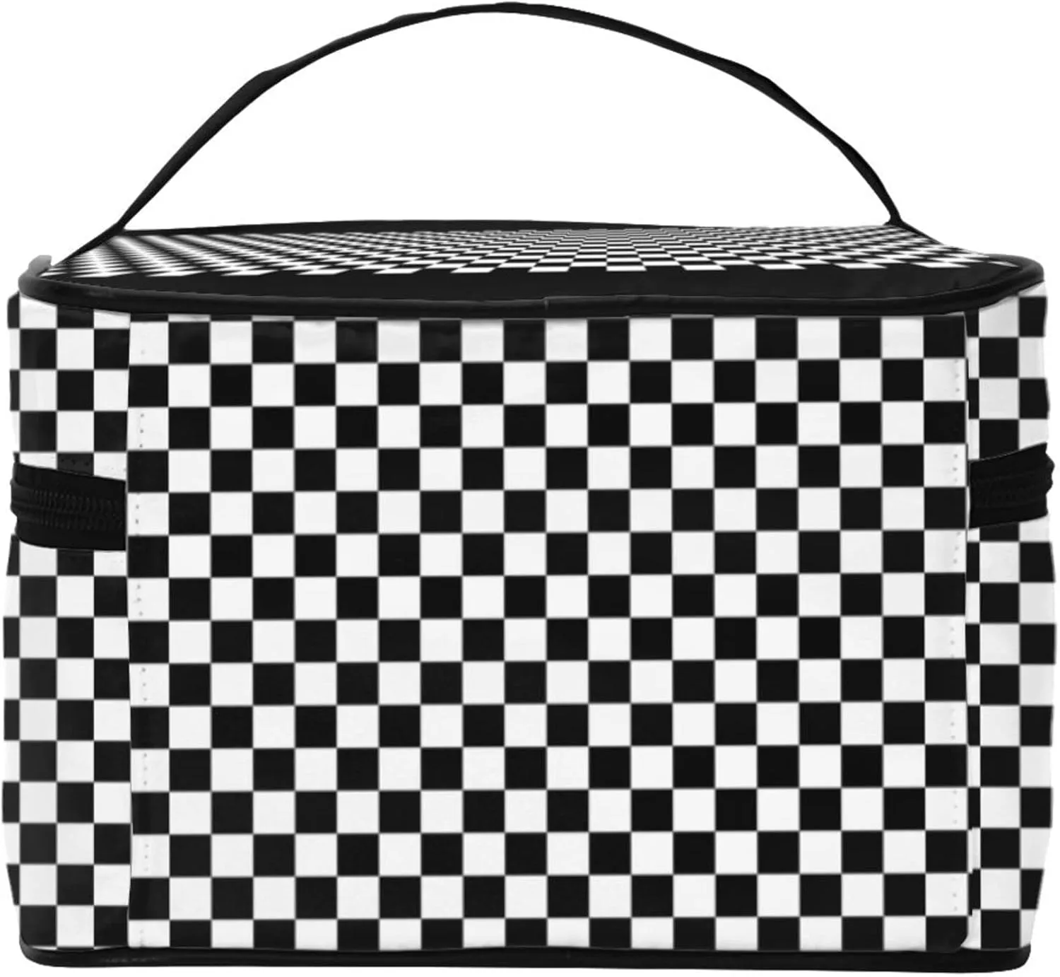 Checkered Travel Makeup Bag for Women Large Cosmetic Bags Portable Makeup Organizer Bag Vacation Toiletry Bag Girls Makeup Storage Case