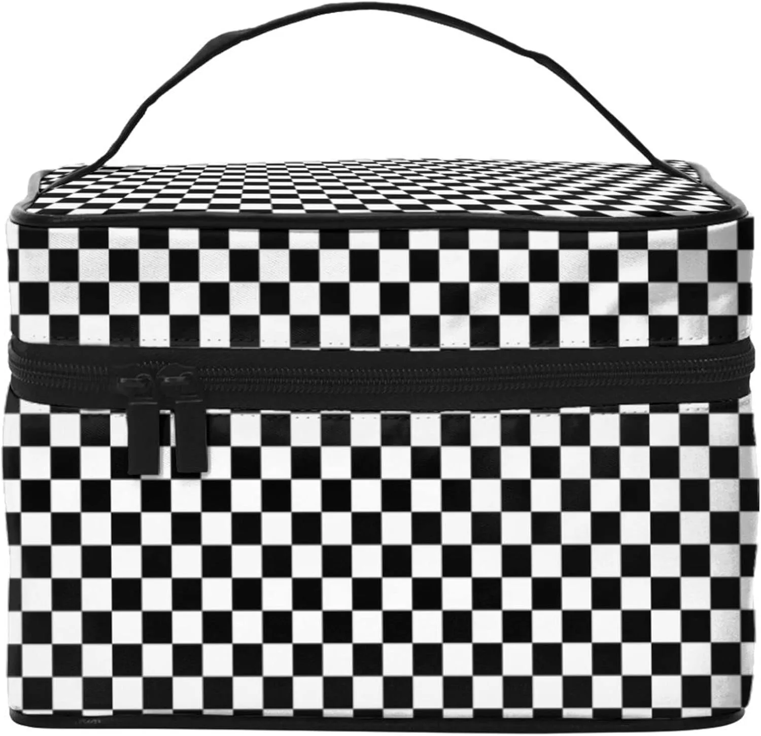 Checkered Travel Makeup Bag for Women Large Cosmetic Bags Portable Makeup Organizer Bag Vacation Toiletry Bag Girls Makeup Storage Case
