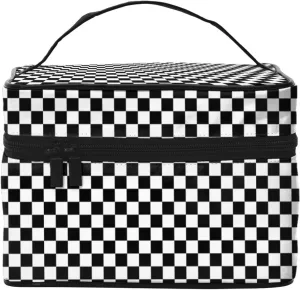 Checkered Travel Makeup Bag for Women Large Cosmetic Bags Portable Makeup Organizer Bag Vacation Toiletry Bag Girls Makeup Storage Case