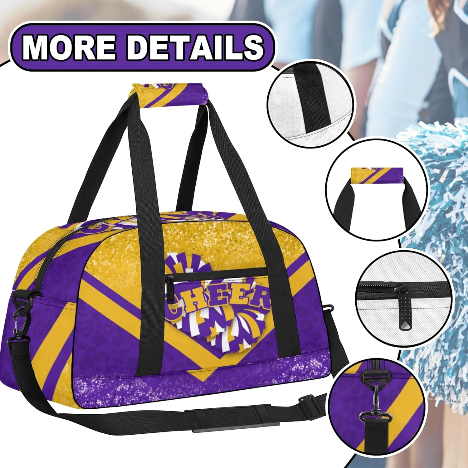 Cheer Duffle Bag for Cheerleaders, Cheerleading Gym Bag for Women, Carry on Weekender Bags, Travel Bag Duffel Bag (Gold&Purple)