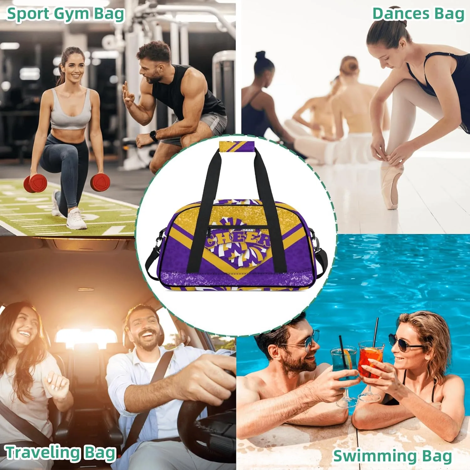 Cheer Duffle Bag for Cheerleaders, Cheerleading Gym Bag for Women, Carry on Weekender Bags, Travel Bag Duffel Bag (Gold&Purple)