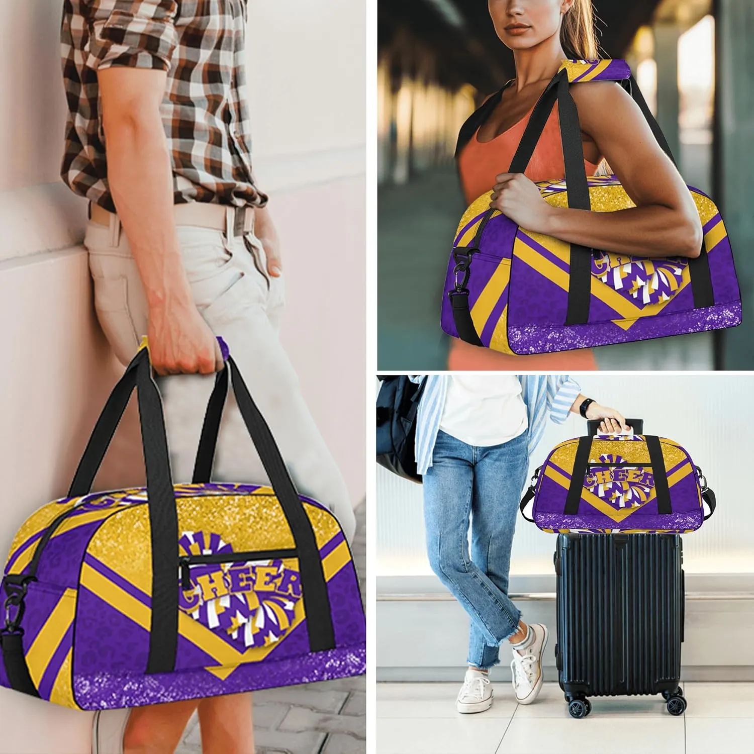 Cheer Duffle Bag for Cheerleaders, Cheerleading Gym Bag for Women, Carry on Weekender Bags, Travel Bag Duffel Bag (Gold&Purple)