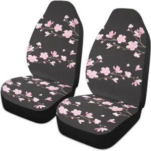Cherry Blossom Car Seat Covers Set of 2,Japanese Pink Flowers Print Tree Branches with Falling Petals Universal Auto Front Seat Protector for Women Cute Car Accessories Fit for Car SUV Truck