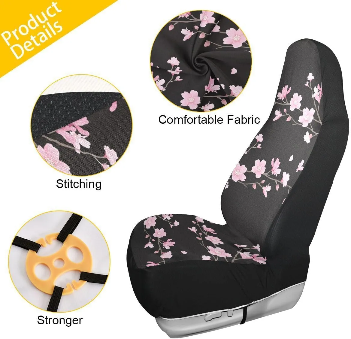 Cherry Blossom Car Seat Covers Set of 2,Japanese Pink Flowers Print Tree Branches with Falling Petals Universal Auto Front Seat Protector for Women Cute Car Accessories Fit for Car SUV Truck