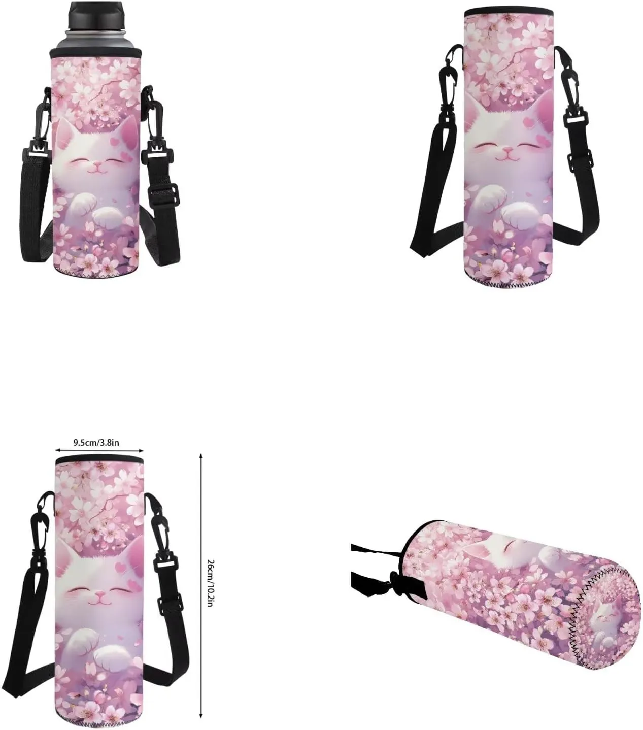 Cherry Blossom Cat Cute Bookbags for School Backpack for Girls 8-10 Multifunctional Kids School Bag with Lunch Box Pencil Case Bottle Sleeve 4 in 1 Kawaii Backpacks for Elementary Girls