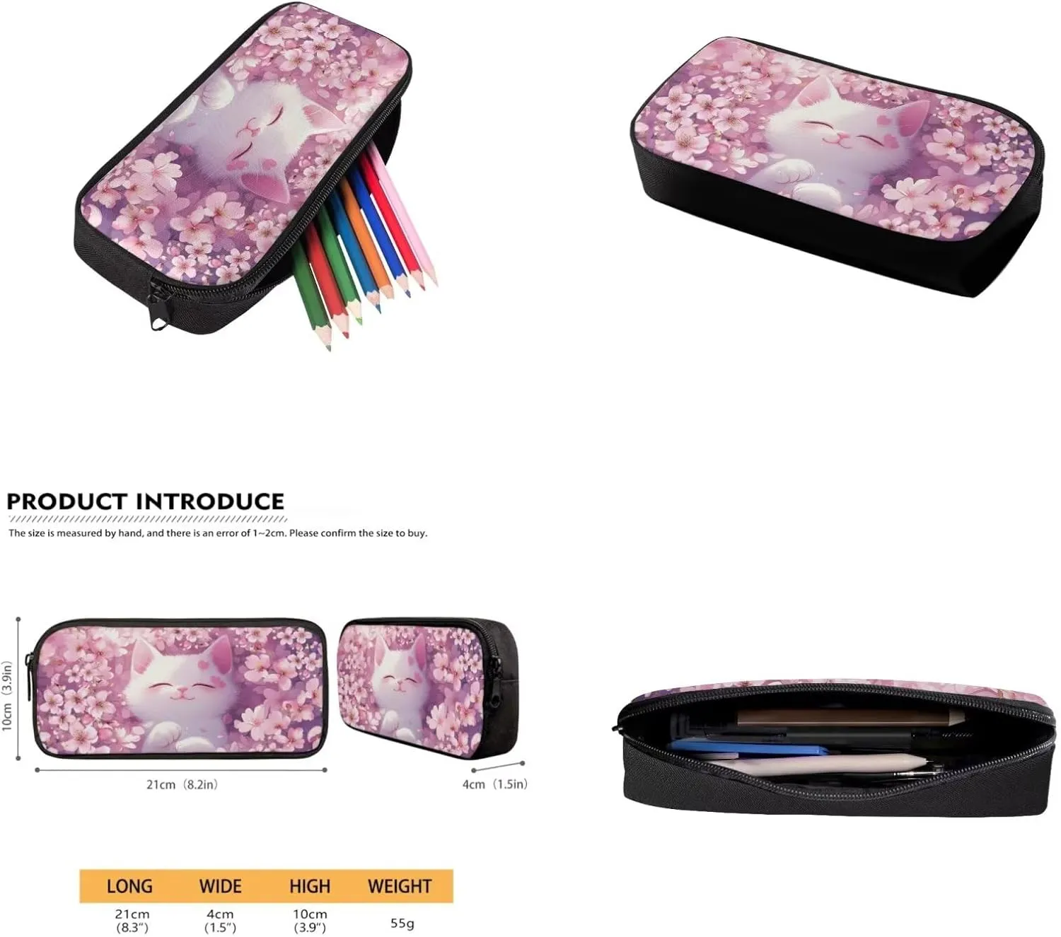 Cherry Blossom Cat Cute Bookbags for School Backpack for Girls 8-10 Multifunctional Kids School Bag with Lunch Box Pencil Case Bottle Sleeve 4 in 1 Kawaii Backpacks for Elementary Girls