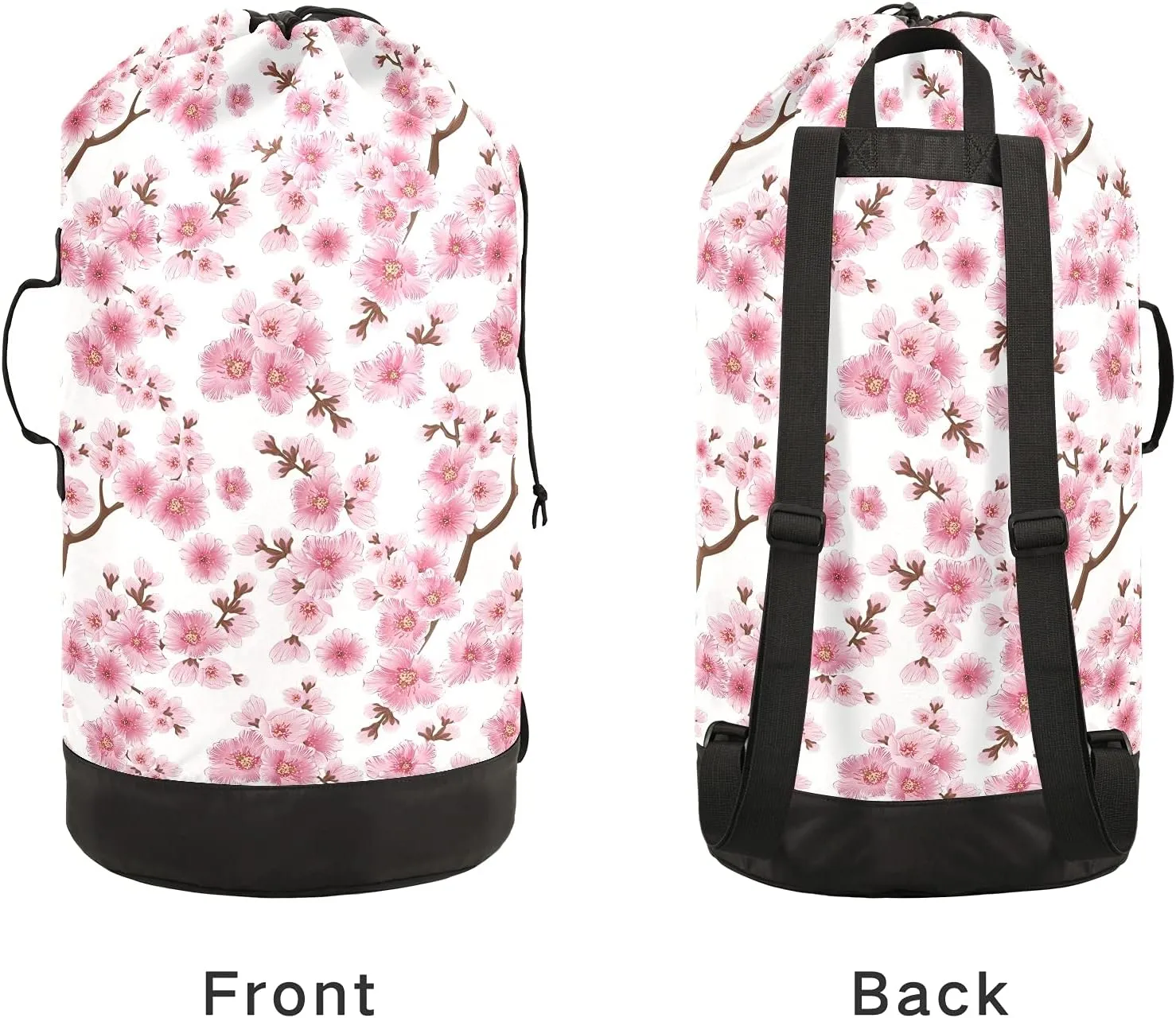 Cherry Blossom Laundry Bag Large Heavy Duty Laundry Backpack with Adjustable Shoulder Straps for Traveling Dirty Clothes Organizer for College Students Waterproof Pink