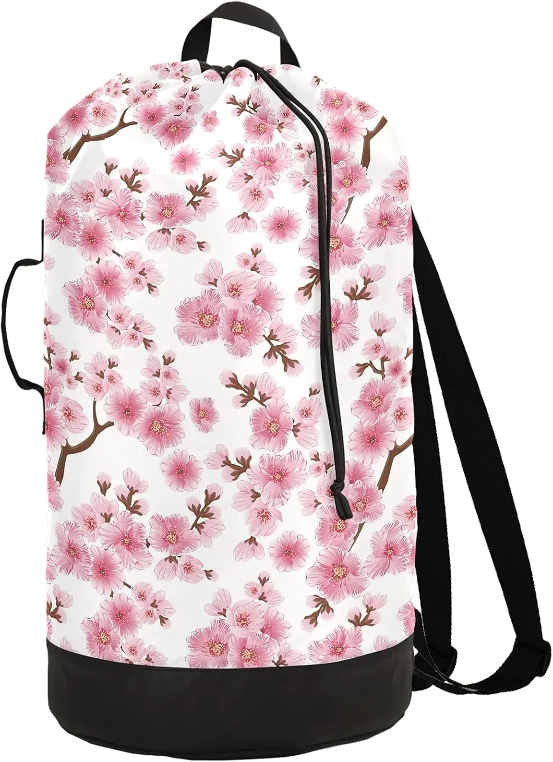 Cherry Blossom Laundry Bag Large Heavy Duty Laundry Backpack with Adjustable Shoulder Straps for Traveling Dirty Clothes Organizer for College Students Waterproof Pink