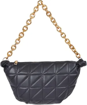 Chic Quilted Crossbody Hobo Shoulder Bag for Women Trendy Chunky Gold Chain Shoulder Purse, Stylish PU Leather Handbag