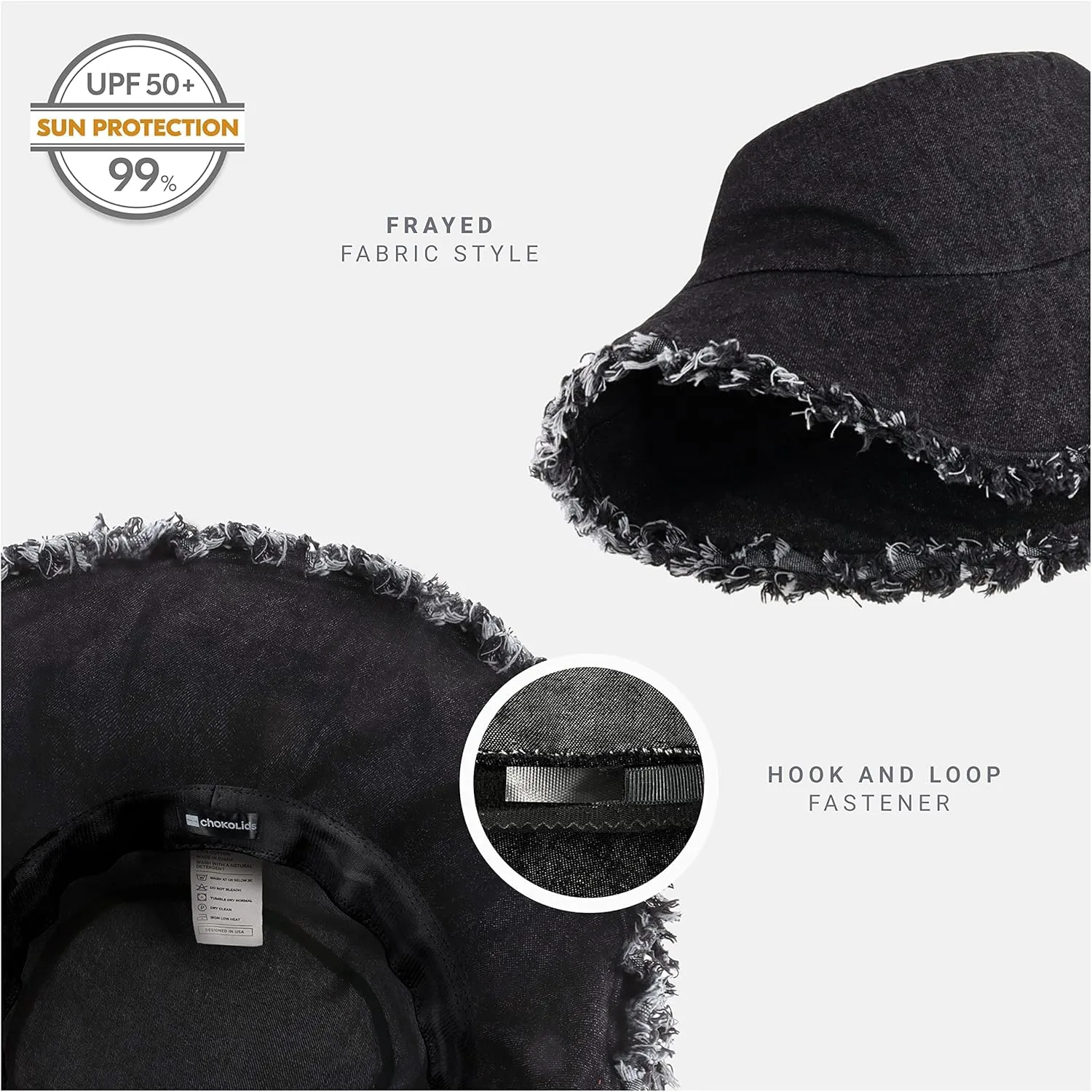 CHOK.LIDS Frayed Bucket Hats for Women Men Unisex Trendy Washed Cotton Floppy Wide Brim Boonie Outdoor Summer Beach Headwear