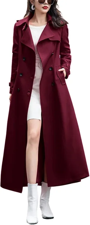 chouyatou Women's Fall Dressy Office Double Breasted Maxi Long Trench Coat Overcoat