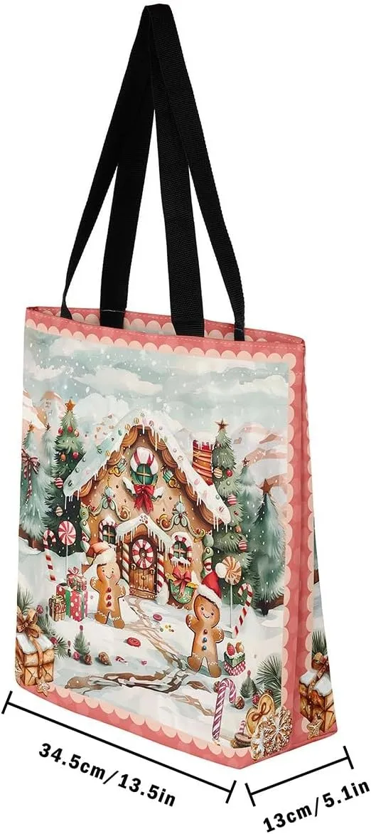 Christmas Canvas Tote Bag for Women,Winter Snowman Snowflake Nutcracker Ballet Gingerbread Tote Bag Xmas Gifts