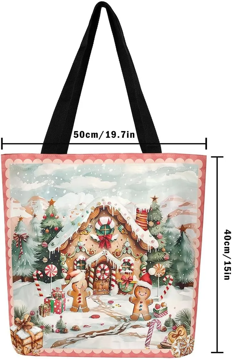 Christmas Canvas Tote Bag for Women,Winter Snowman Snowflake Nutcracker Ballet Gingerbread Tote Bag Xmas Gifts