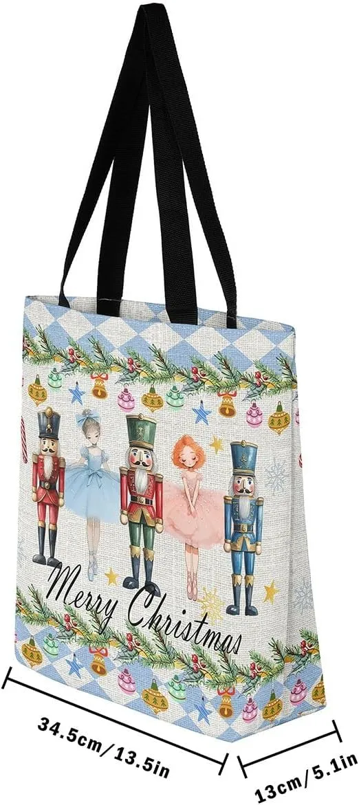 Christmas Canvas Tote Bag for Women,Winter Snowman Snowflake Nutcracker Ballet Gingerbread Tote Bag Xmas Gifts