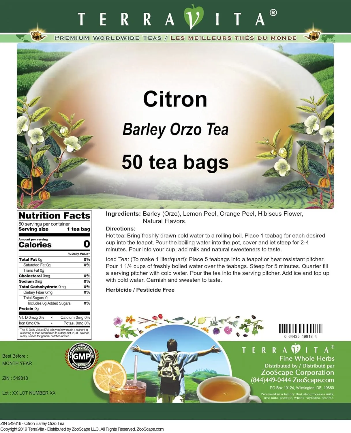 Citron Barley Orzo Tea (50 tea bags, ZIN: 549818)
