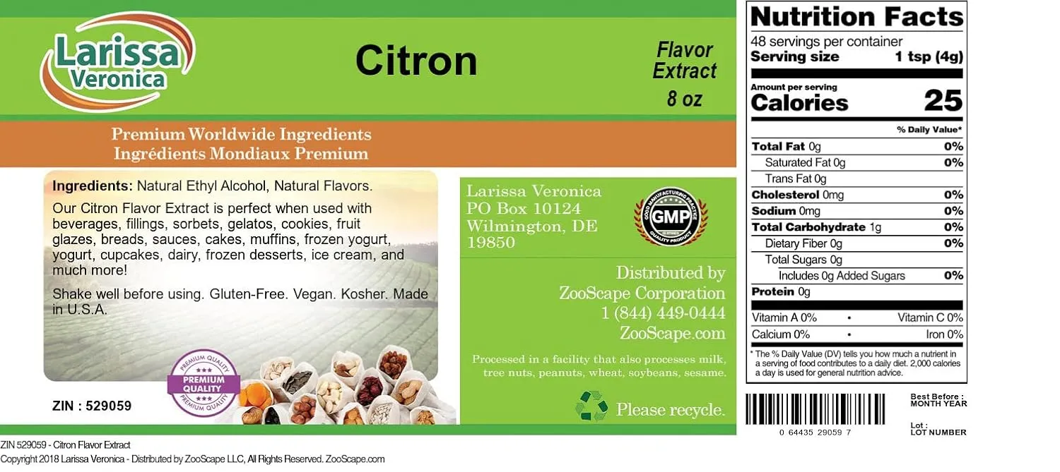 Citron Flavor Extract (8 oz, ZIN: 529059)