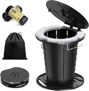 CKE Upgraded Retractable Portable Toilet for Camping with Soft PU Cushion, 300LBS Folding Toilet Adjustable Height Camping Toilet for Adults Kids, Portable Potty Travel Foldable Toilet for Camping/Car