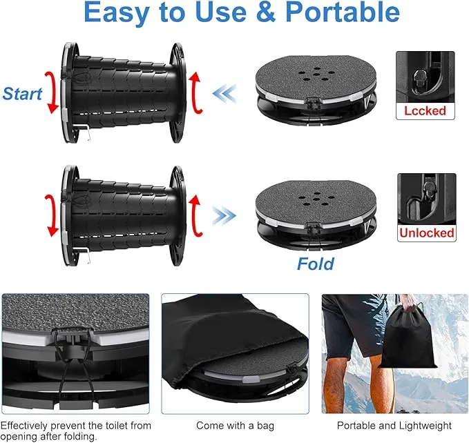CKE Upgraded Retractable Portable Toilet for Camping with Soft PU Cushion, 300LBS Folding Toilet Adjustable Height Camping Toilet for Adults Kids, Portable Potty Travel Foldable Toilet for Camping/Car
