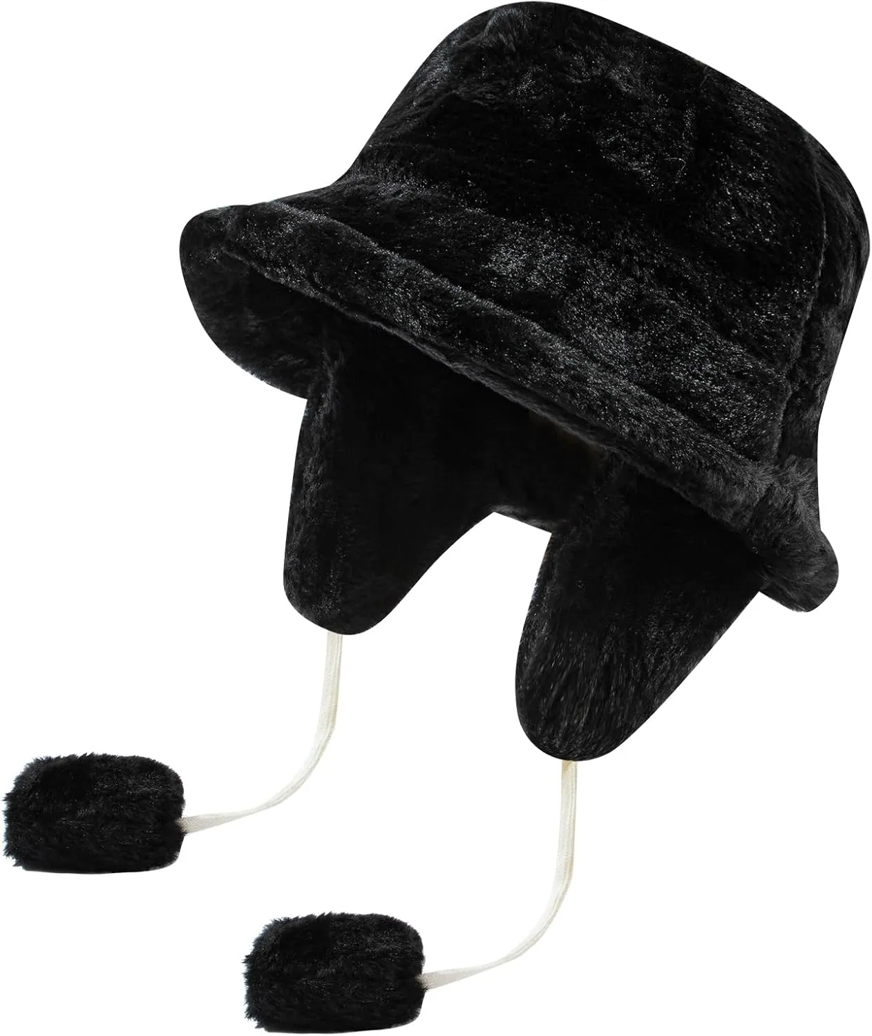 Clakllie Winter Bucket Hat with Earflaps Fuzzy Fishing Hat Warm Beach Sun Hat Wide Brim Fisherman Cap for Women Travel Hat
