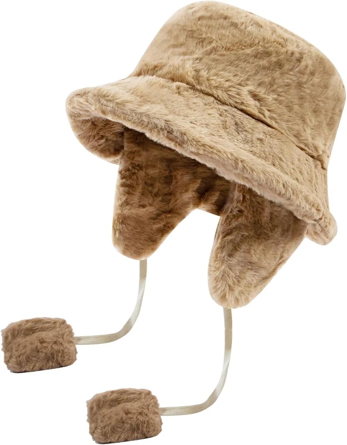Clakllie Winter Bucket Hat with Earflaps Fuzzy Fishing Hat Warm Beach Sun Hat Wide Brim Fisherman Cap for Women Travel Hat