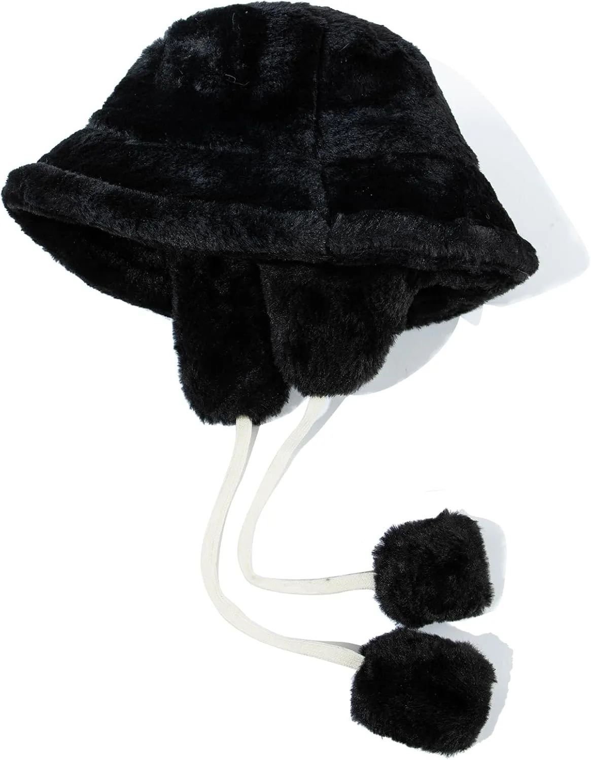 Clakllie Winter Bucket Hat with Earflaps Fuzzy Fishing Hat Warm Beach Sun Hat Wide Brim Fisherman Cap for Women Travel Hat