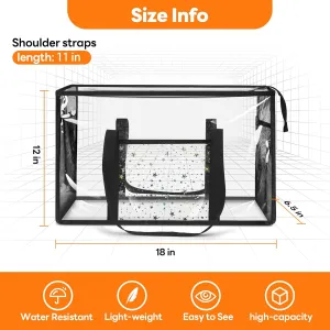 Clear Beach Tote Bag - Waterproof PVC Stadium Approved Bag for Women - Extra Large Transparent Shoulder Bag for Pool, Concert, Travel & Shopping (18"x12" Lightweight Design)