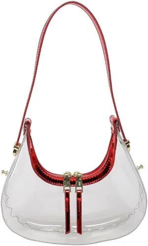 Clear PVC Hobo Bag for Stadium Events Transparent Jelly Crescent Shoulder Bag Clear Tote Handbag Stadium Approved