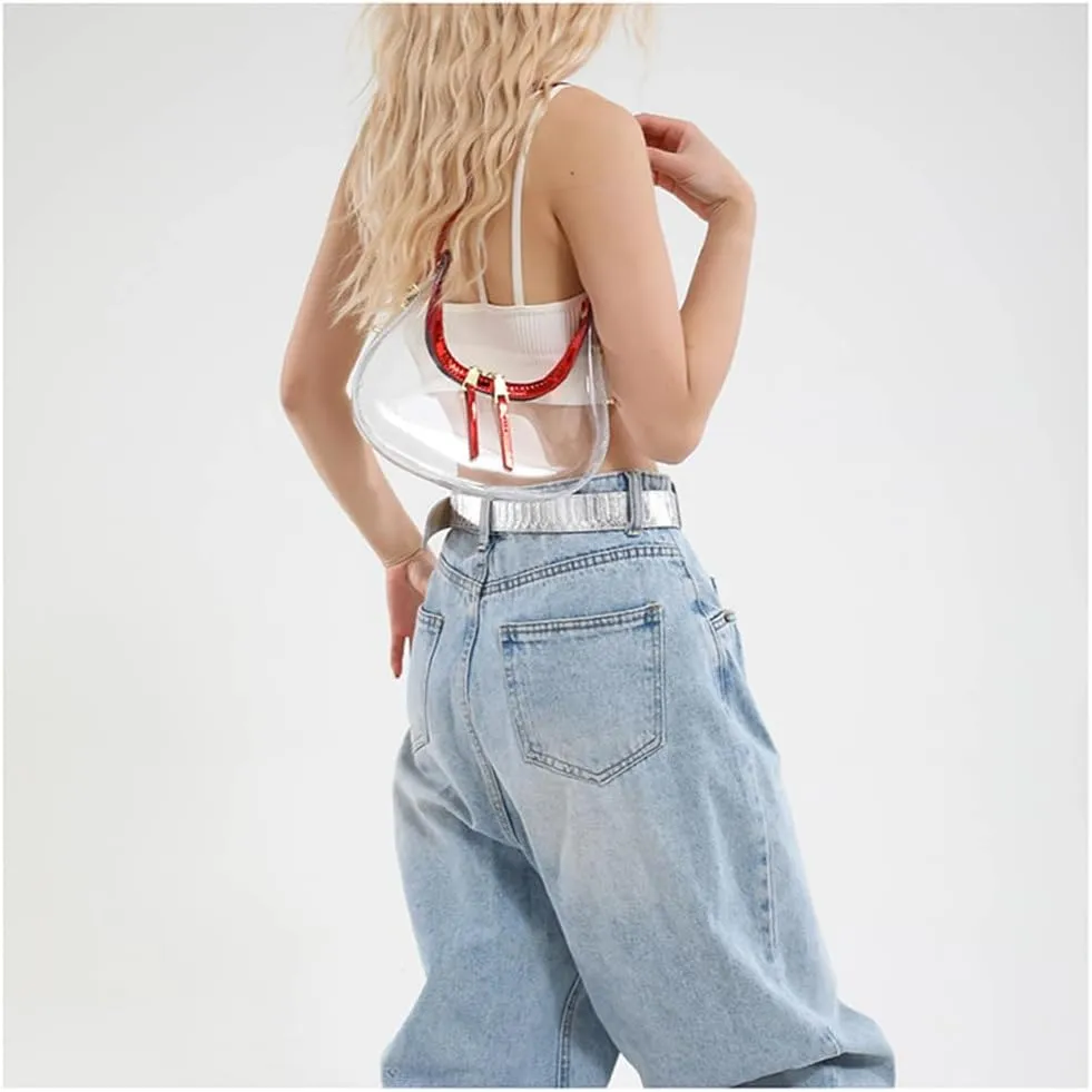 Clear PVC Hobo Bag for Stadium Events Transparent Jelly Crescent Shoulder Bag Clear Tote Handbag Stadium Approved