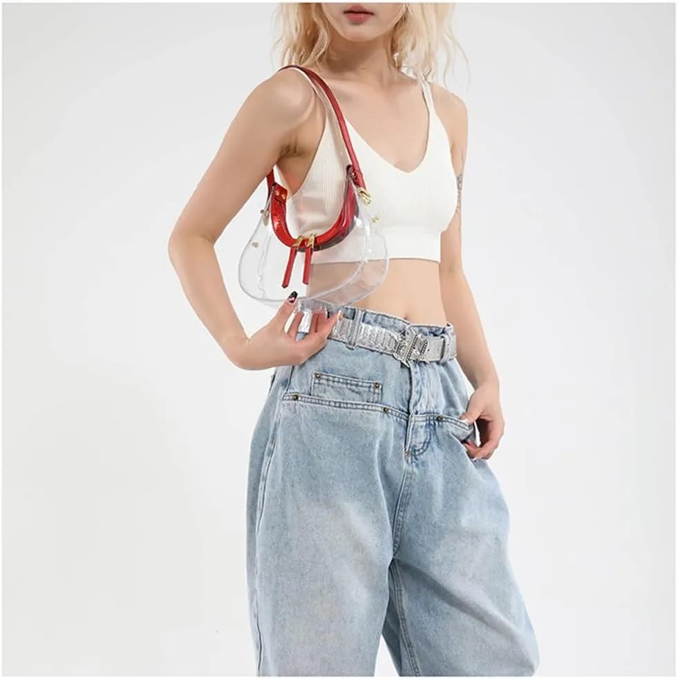 Clear PVC Hobo Bag for Stadium Events Transparent Jelly Crescent Shoulder Bag Clear Tote Handbag Stadium Approved