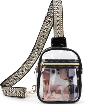 Clear Sling Bag - Stadium Approved Fanny Pack for Women & Men - Transparent Crossbody Bag with Adjustable Guitar Straps for Sports, Beach, Events, Concerts, Festivals