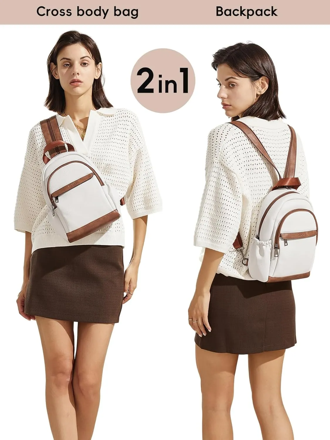 CLUCI Leather Sling Backpack for Women - Small Convertible Crossbody Bag for Travel