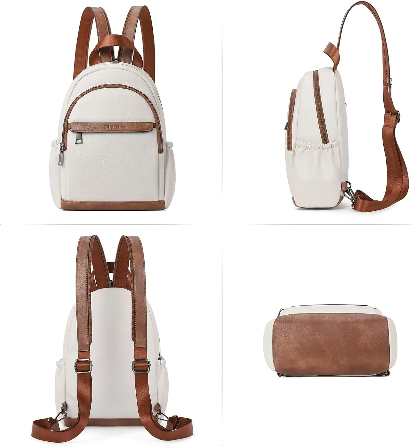CLUCI Leather Sling Backpack for Women - Small Convertible Crossbody Bag for Travel