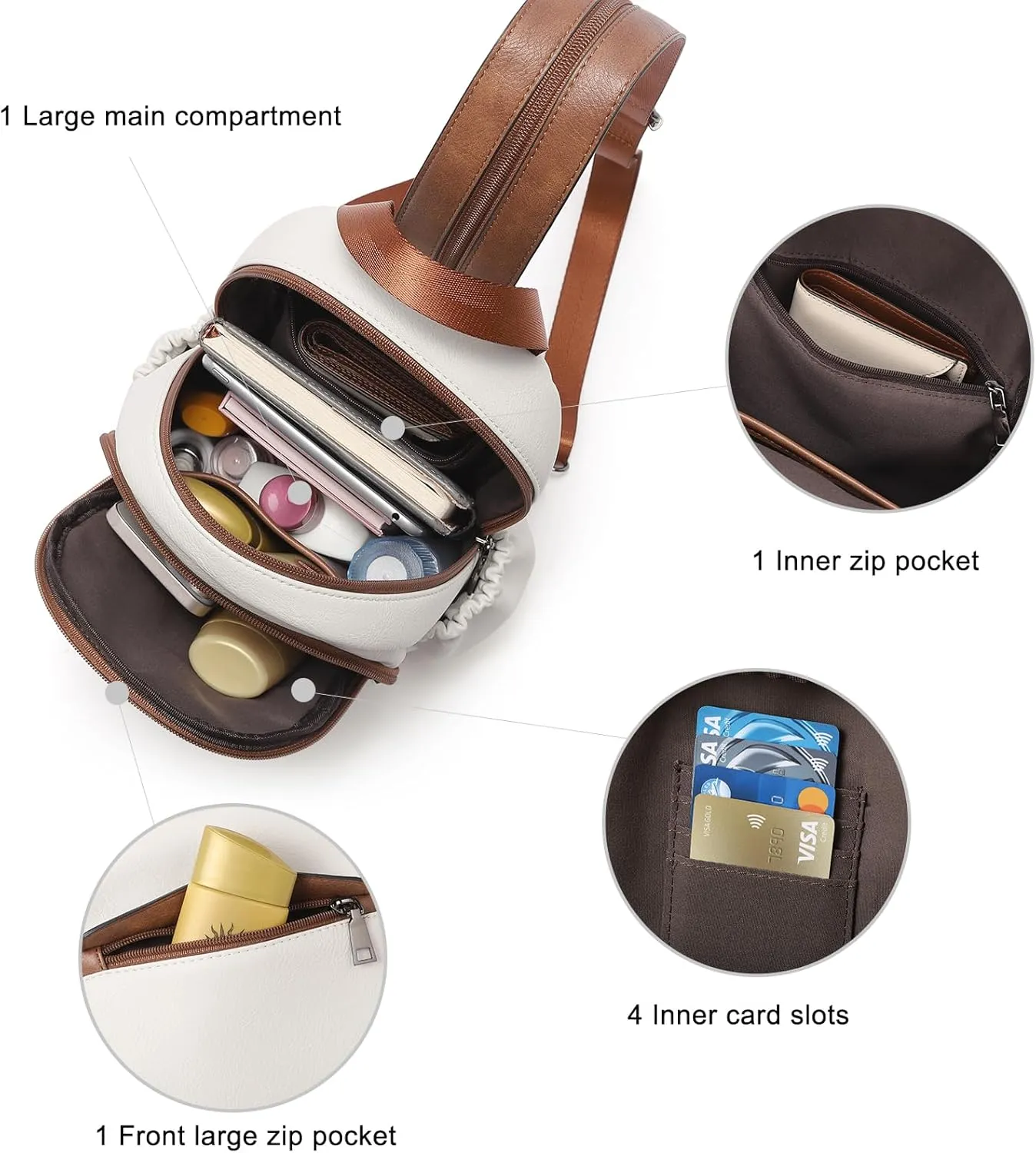 CLUCI Leather Sling Backpack for Women - Small Convertible Crossbody Bag for Travel