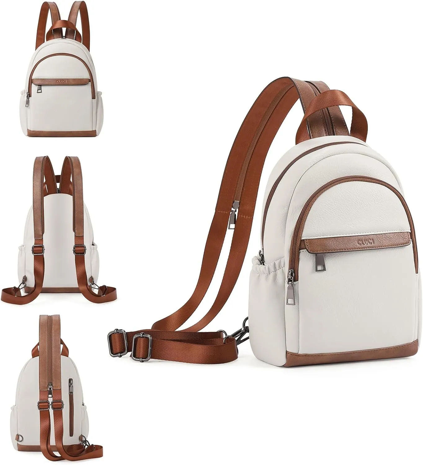 CLUCI Leather Sling Backpack for Women - Small Convertible Crossbody Bag for Travel