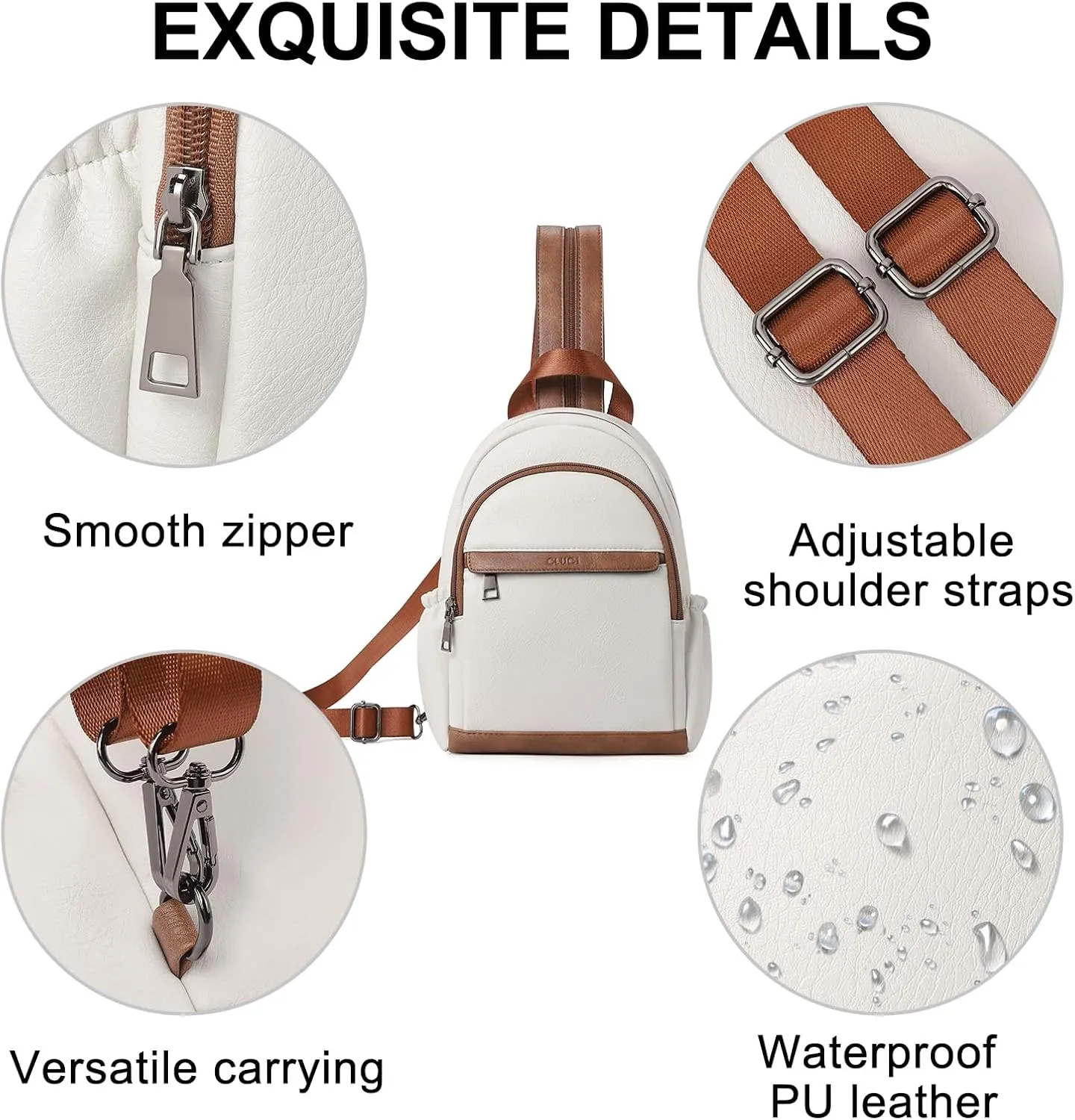 CLUCI Leather Sling Backpack for Women - Small Convertible Crossbody Bag for Travel