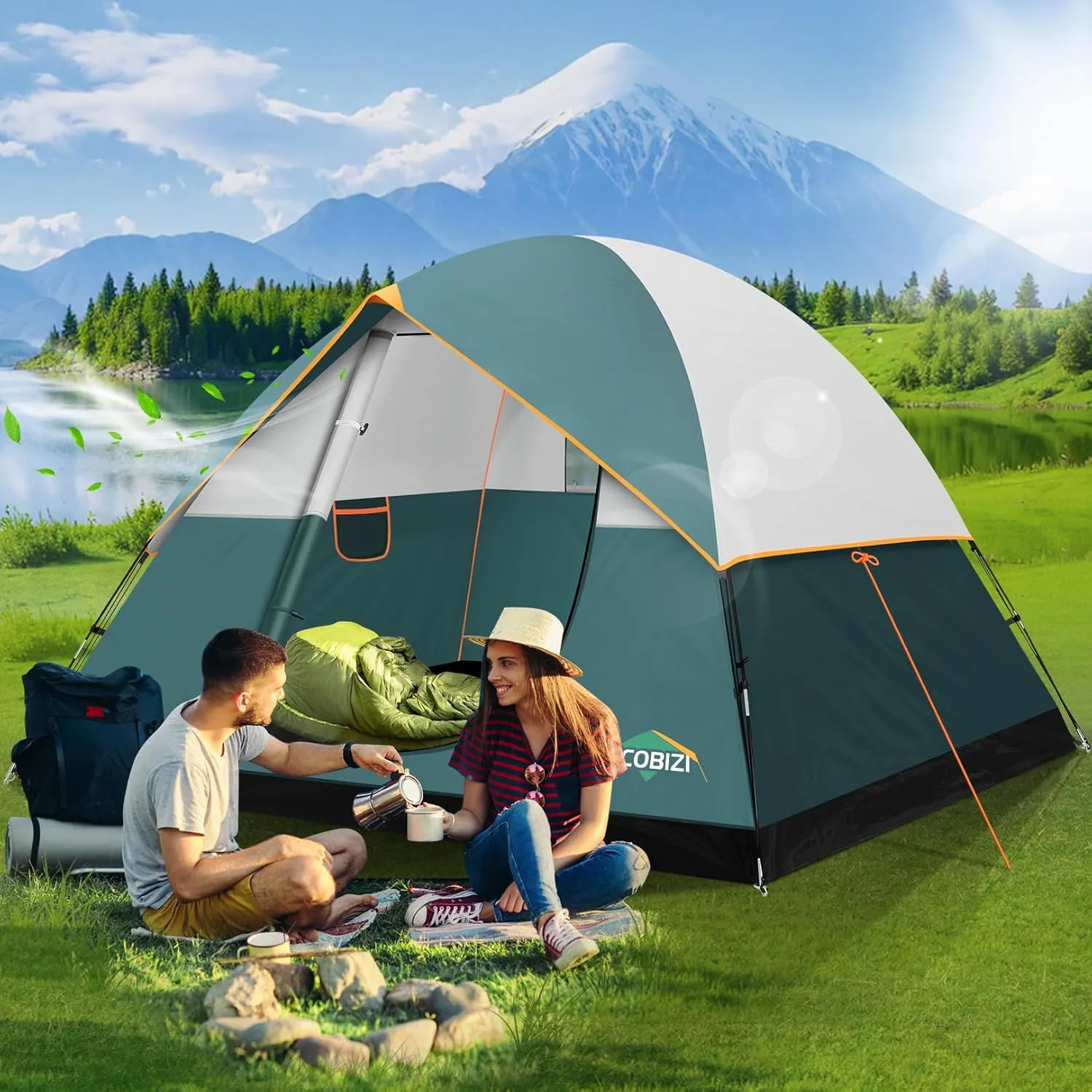COBIZI Tents for Camping 4/6 Person Camping Tent with Rainfly and Screen, Easy Setup Lightweight Portable Waterproof Outdoor Tent with Carry Bag for Backpacking, Hiking, Family Travel