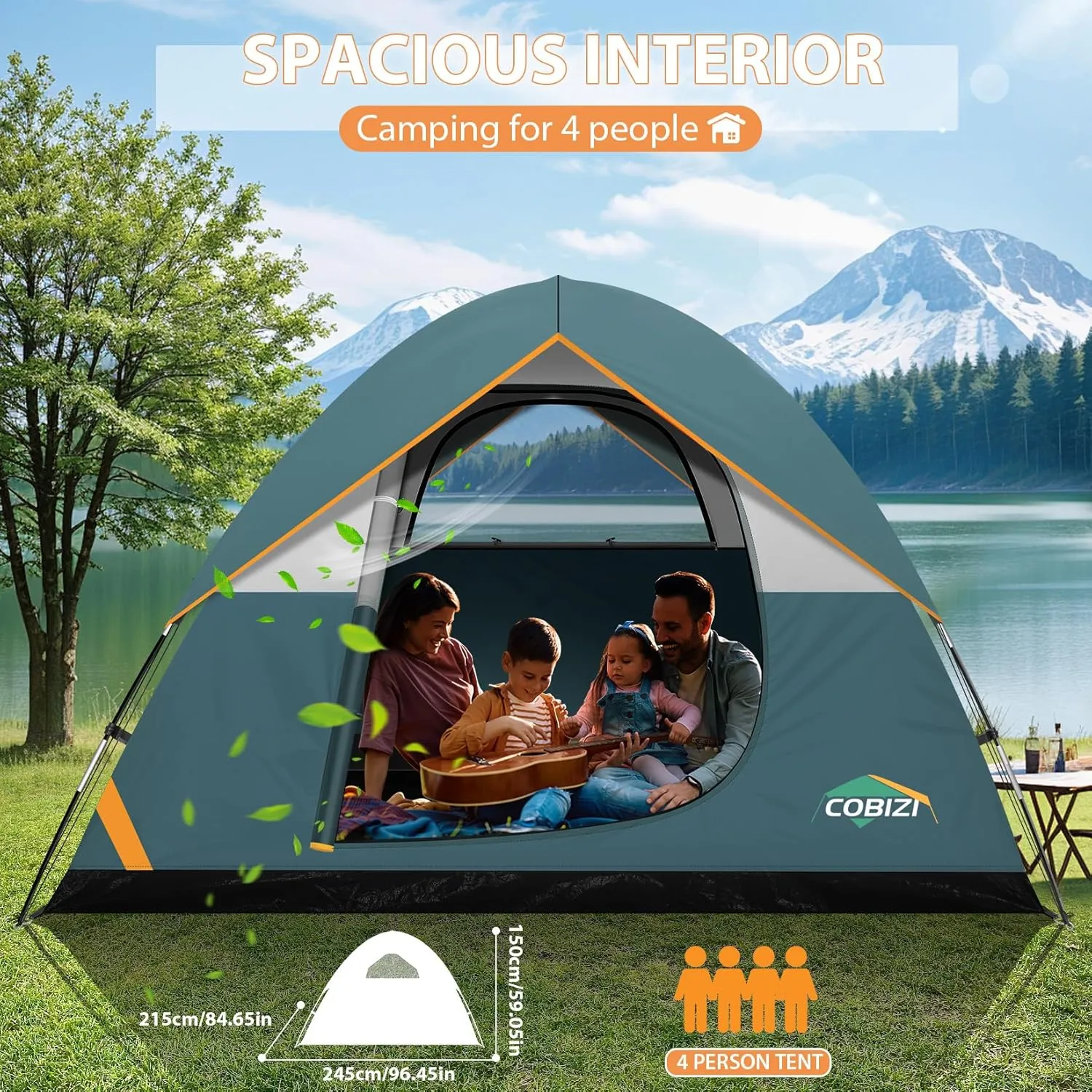 COBIZI Tents for Camping 4/6 Person Camping Tent with Rainfly and Screen, Easy Setup Lightweight Portable Waterproof Outdoor Tent with Carry Bag for Backpacking, Hiking, Family Travel