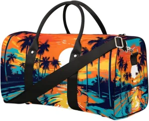 Coconut Tree Sunset Paint Travel Duffel bag for Men Women Weekender Overnight Bag Gym Bag Carry On Luggage Bags for Yoga Workout Sports
