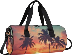 Coconut Tree Sunset Travel Gym Bag Waterproof Sport Dance Bag for Women Men Portable Gymnastics Duffel Bags Canvas Tote Carry on Handbag for Workout Overnight Weekender
