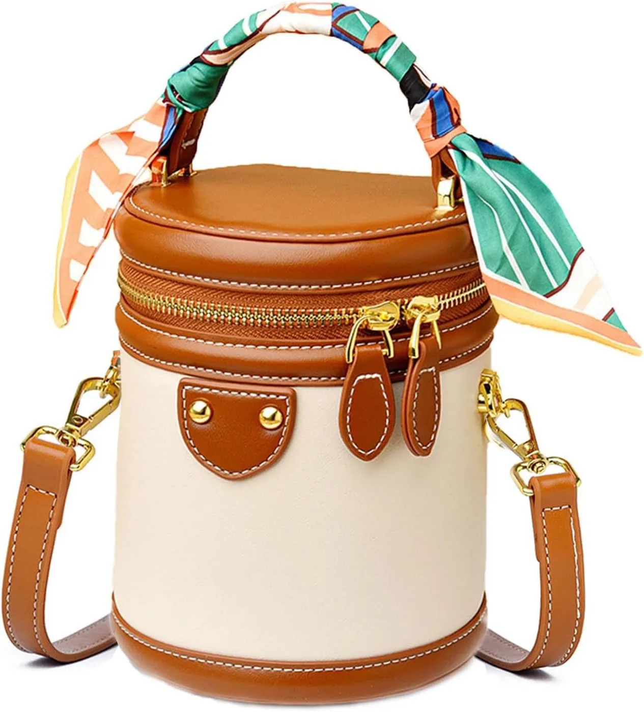 Colorblock Bucket Bag for Women, 2025 New Leather Fashion Versatile Colorblock Cylinder Bag, Women's Crossbody Bag