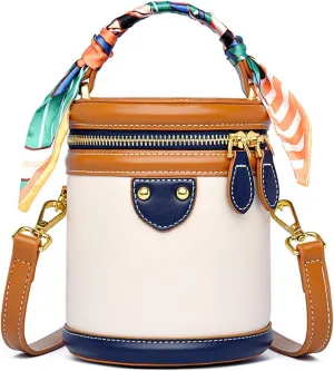 Colorblock Bucket Bag for Women, 2025 New Leather Fashion Versatile Colorblock Cylinder Bag, Women's Crossbody Bag
