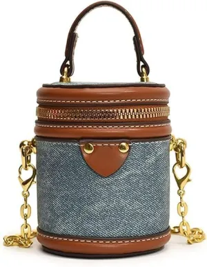 Colorblock Bucket Bag for Women, 2025 New Summer Cylinder Bag, Leather Bucket Crossbody, with Adjustable Strap
