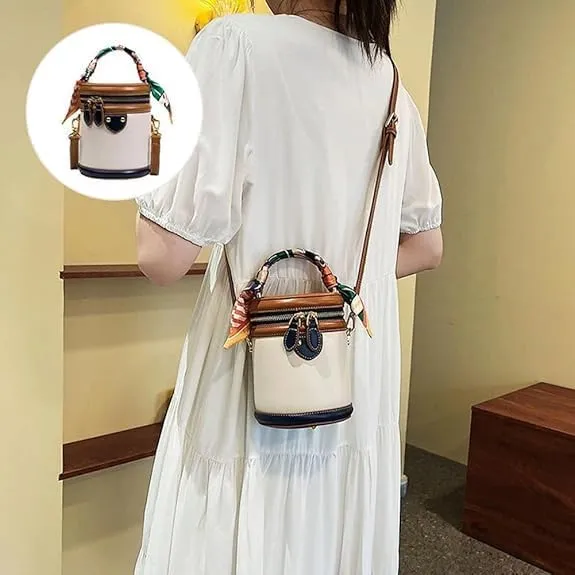 Colorblock Bucket Bag for Women, 2025 New Summer Cylinder Bag, Leather Bucket Crossbody, with Adjustable Strap