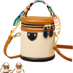 Colorblock Bucket Bag for Women, 2025 New Summer Niche Design Cylinder Bag, Travel, Vacation, Women