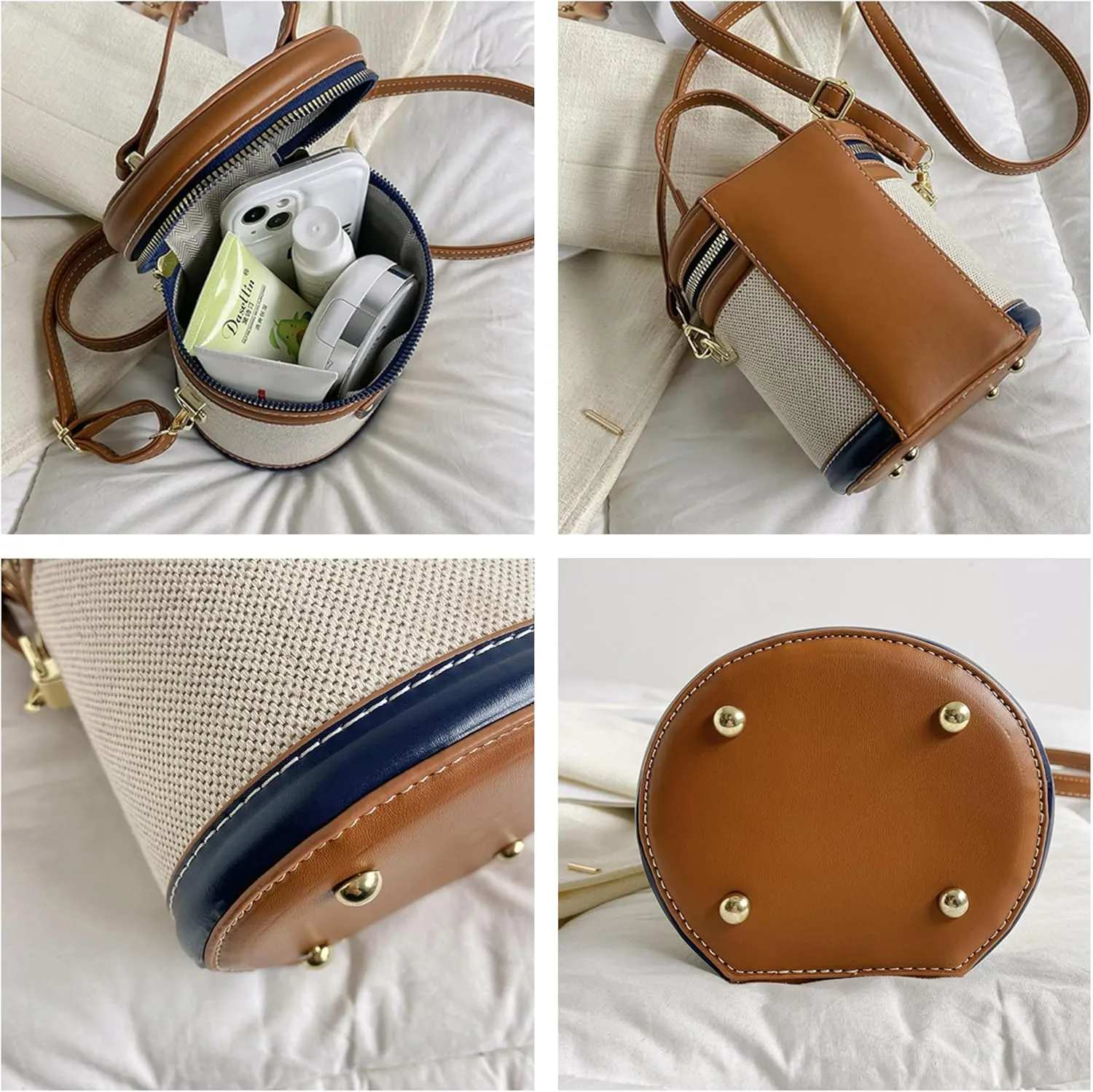 Colorblock Bucket Bag For Women, Fashionable Crossbody Bag,Leather Bucket Handbag,Women's Shoulder Bag