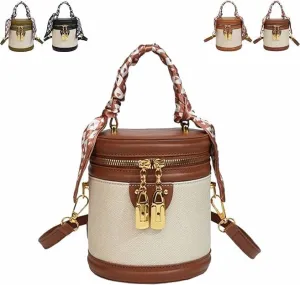 Colorblock Bucket Bag For Women,2025 New Summer Niche Design Cylinder Bag，Crossbody Leather Bucket Handbag Versatile Bags